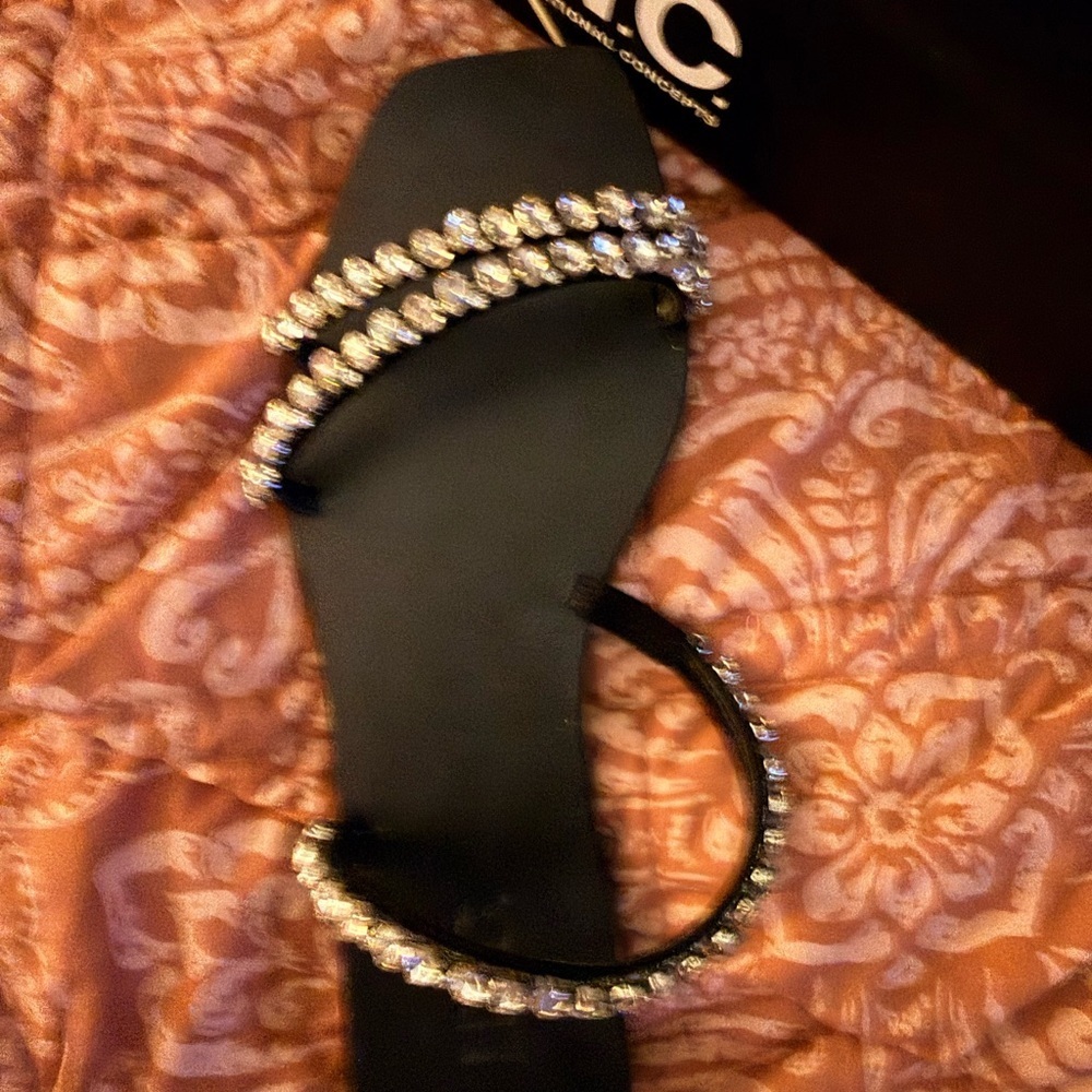 INC International Concepts Black Pomona Sandal with Rhinestone Embellishments - Picture 2 of 4